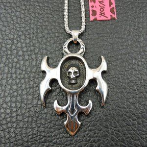 Betsey Johnson Silver skull Cross Pendant Necklacw